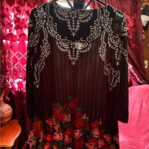 Elegant Black and Red Floral Dress